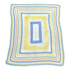 Handmade Baby Crochet Knit Afghan Blanket Multicolor 30" x 34"